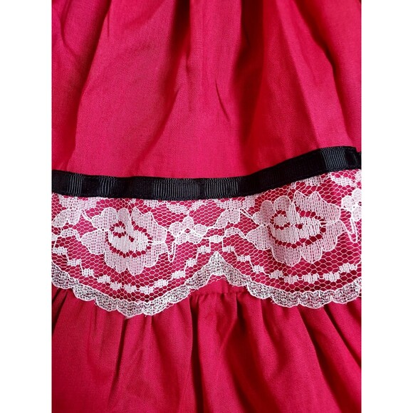 Vintage 70s Ladies Fusia Ruffles & Lace SS Square Dance Rockabilly Dress Size 14 - Picture 7 of 8